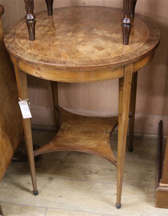 An Edwardian circular parquetry occasional table W.61cm